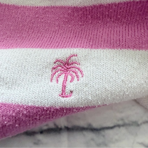 Lilly Pulitzer Top L | Pink White Stripe Long Sleeve Palm Tree Ribbed - Picture 4 of 5